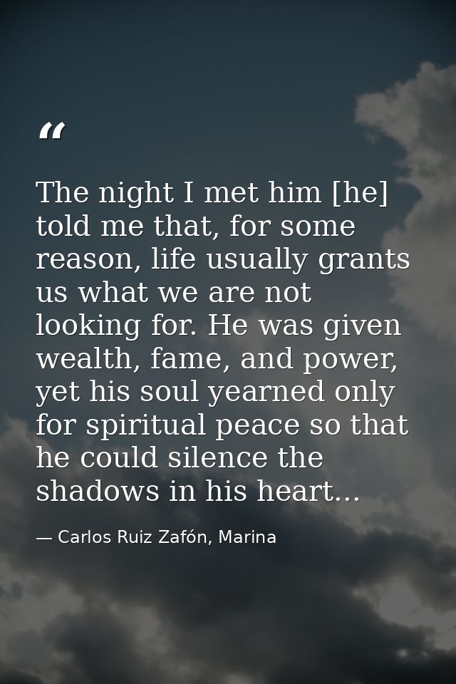 The night I met him [he] told me that, for some reason, life usually grants us what we are not looking for. He was given — Carlos Ruiz Zafón, Marina