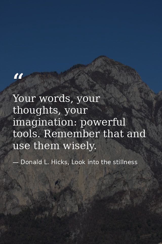 Your words, your thoughts, your imagination: powerful tools. Remember that and use them wisely. — Donald L. Hicks, Look into the stillness