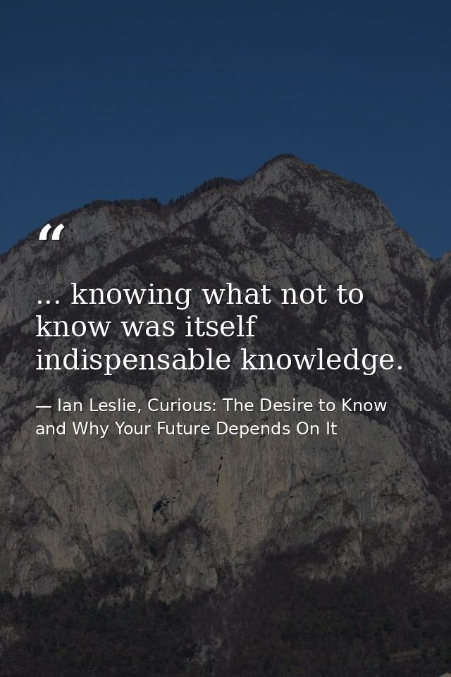 ... knowing what not to know was itself indispensable knowledge. — Ian Leslie, Curious: The Desire to Know and Why Your Future Depends On It