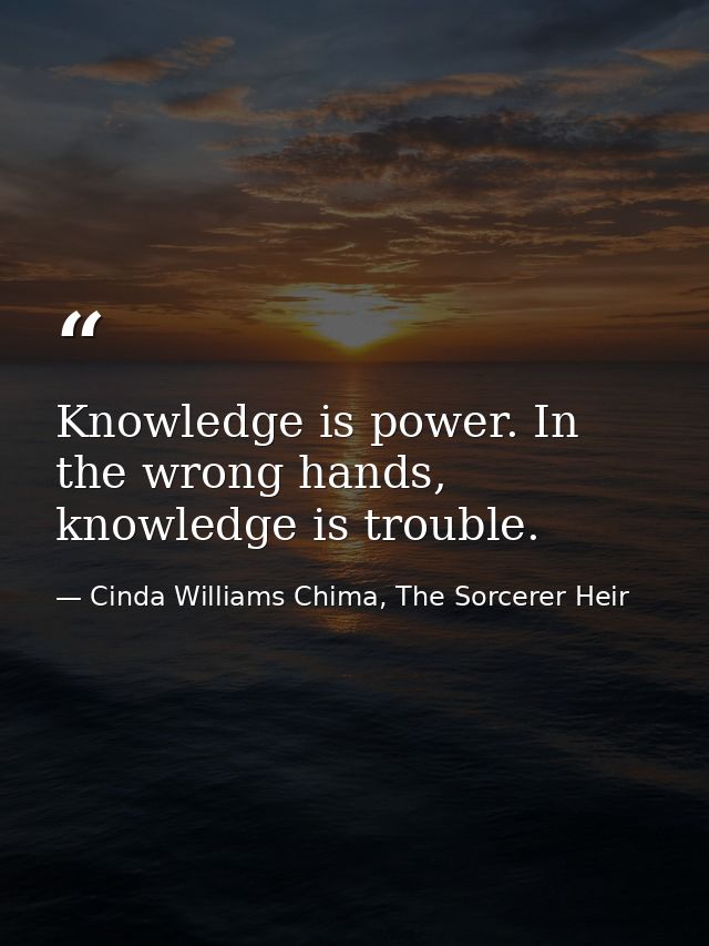 Knowledge is power. In the wrong hands, knowledge is trouble. — Cinda Williams Chima, The Sorcerer Heir