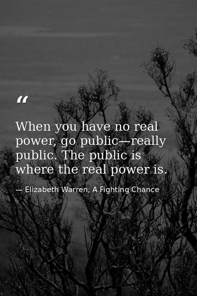 When you have no real power, go public—really public. The public is where the real power is. — Elizabeth Warren, A Fighting Chance