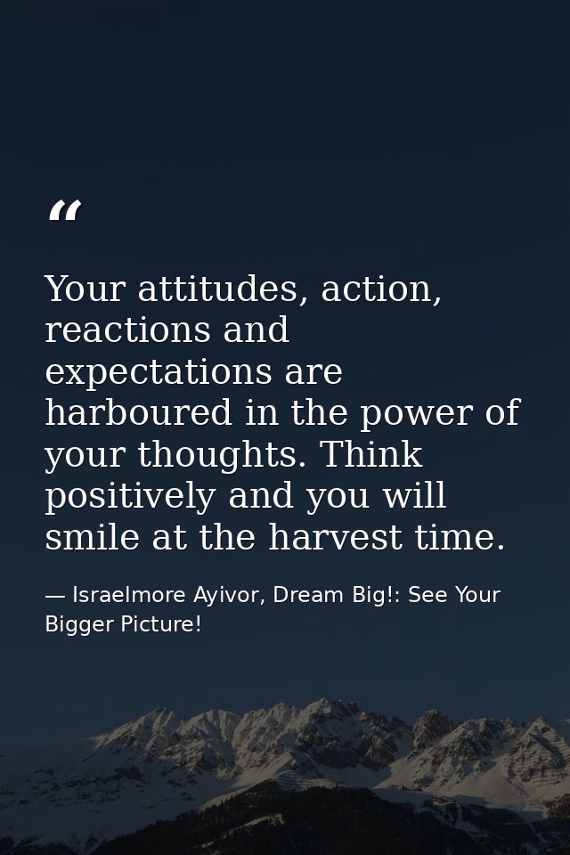 Your attitudes, action, reactions and expectations are harboured in the power of your thoughts. Think positively and you — Israelmore Ayivor, Dream Big!: See Your Bigger Picture!