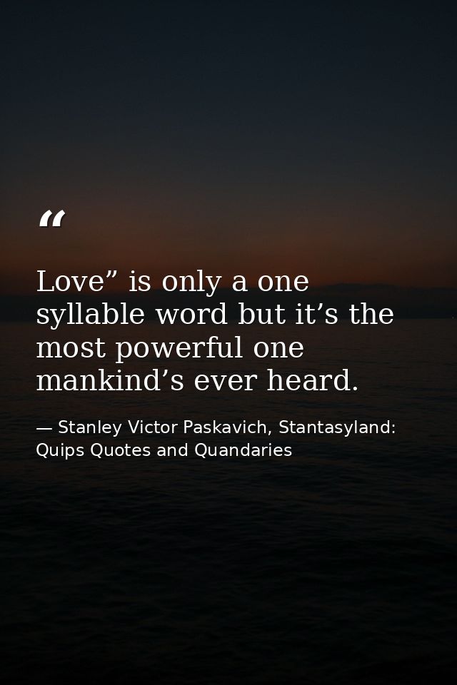 Love” is only a one syllable word but it’s the most powerful one mankind’s ever heard. — Stanley Victor Paskavich, Stantasyland: Quips Quotes and Quandaries