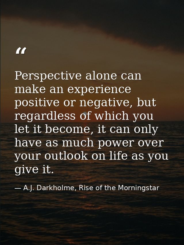 Perspective alone can make an experience positive or negative, but regardless of which you let it become, it can only ha — A.J. Darkholme, Rise of the Morningstar