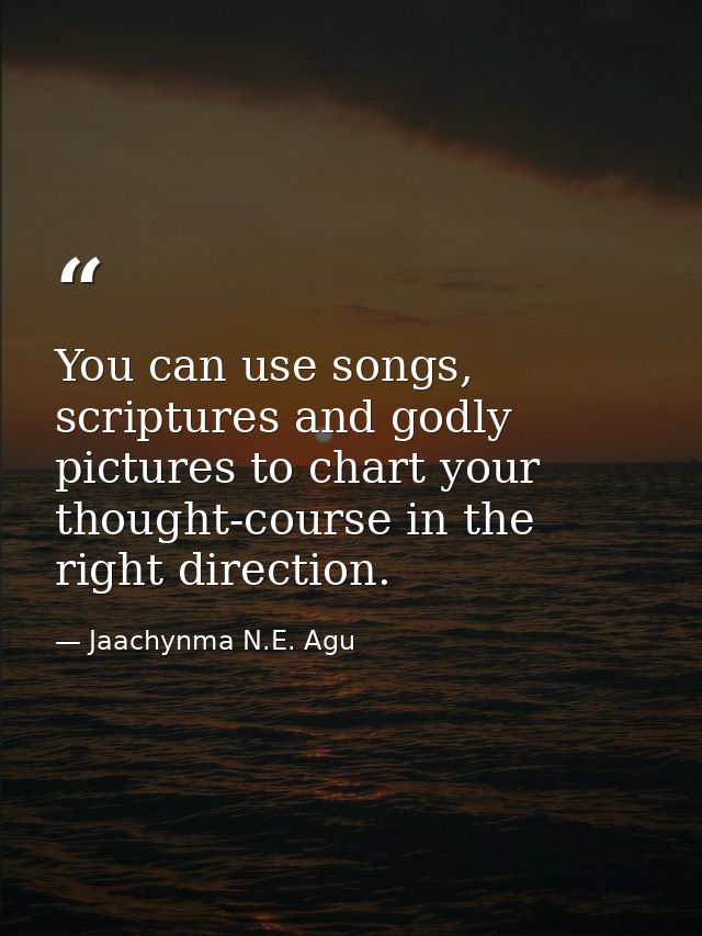You can use songs, scriptures and godly pictures to chart your thought-course in the right direction. — Jaachynma N.E. Agu