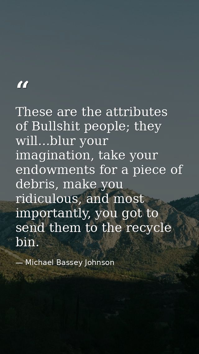 These are the attributes of Bullshit people; they will...blur your imagination, take your endowments for a piece of debr — Michael Bassey Johnson