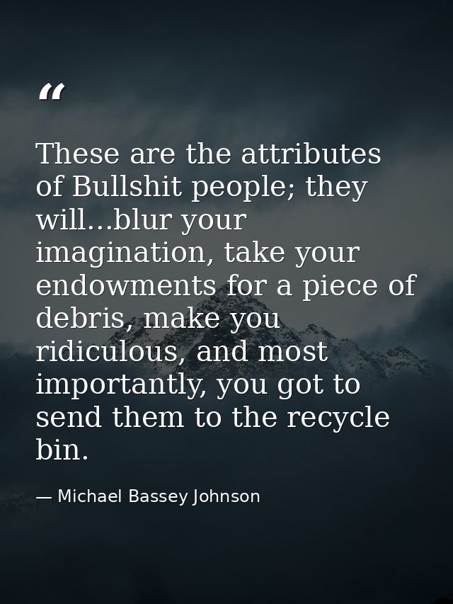 These are the attributes of Bullshit people; they will...blur your imagination, take your endowments for a piece of debr — Michael Bassey Johnson