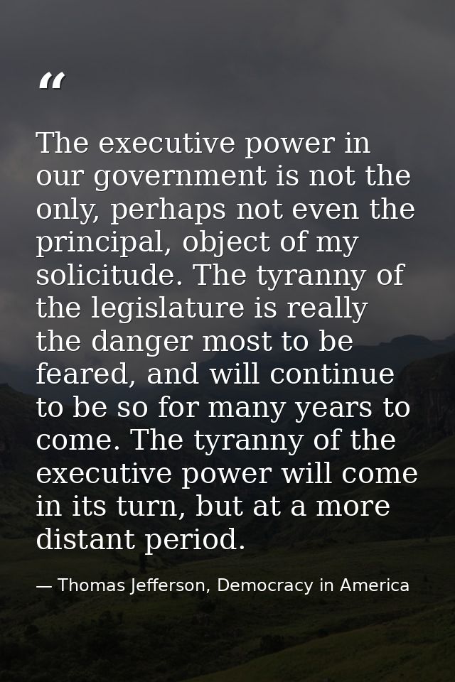 The executive power in our government is not the only, perhaps not even the principal, object of my solicitude. The tyra — Thomas Jefferson, Democracy in America