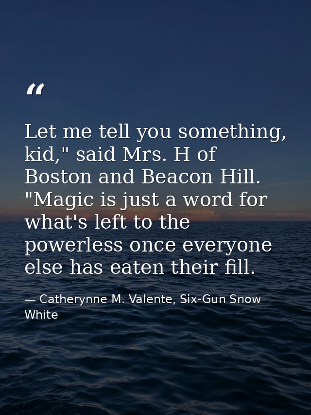 Let me tell you something, kid," said Mrs. H of Boston and Beacon Hill. "Magic is just a word for what's left to the pow — Catherynne M. Valente, Six-Gun Snow White