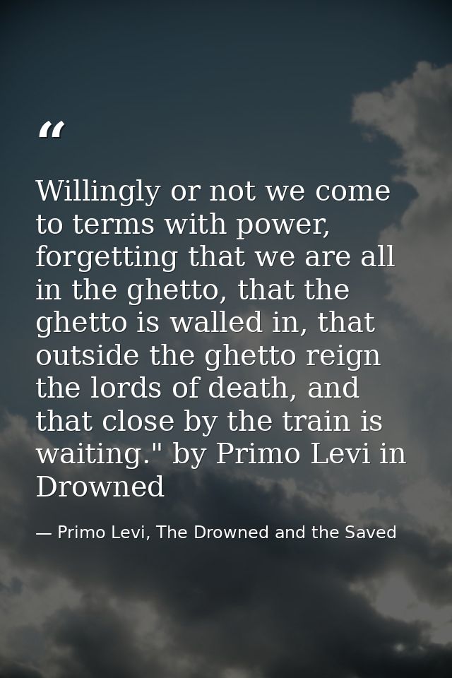 Willingly or not we come to terms with power, forgetting that we are all in the ghetto, that the ghetto is walled in, th — Primo Levi, The Drowned and the Saved