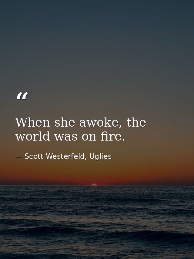 When she awoke, the world was on fire. — Scott Westerfeld, Uglies