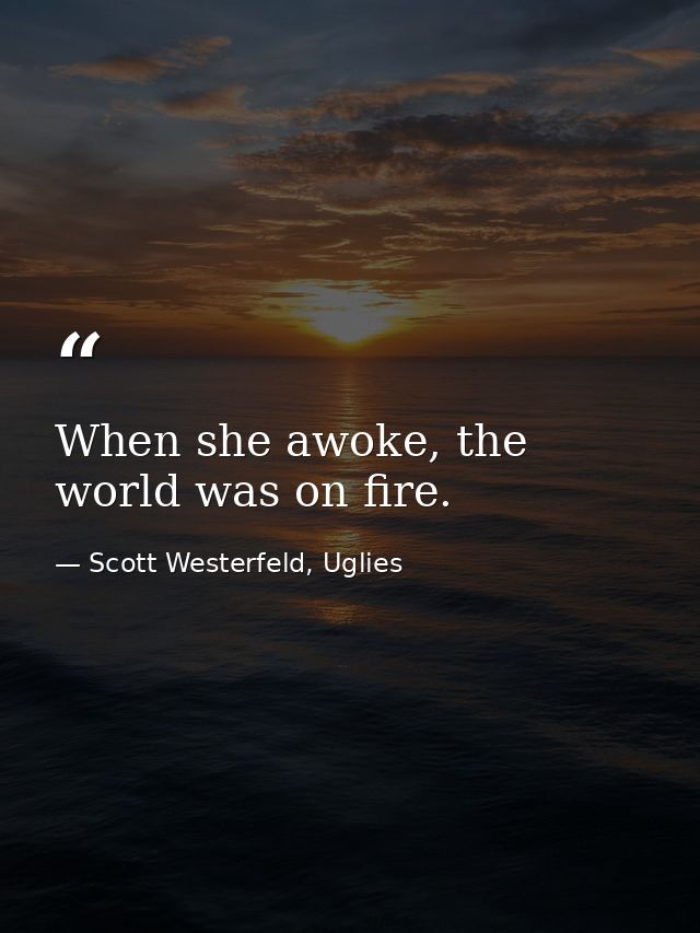 When she awoke, the world was on fire. — Scott Westerfeld, Uglies