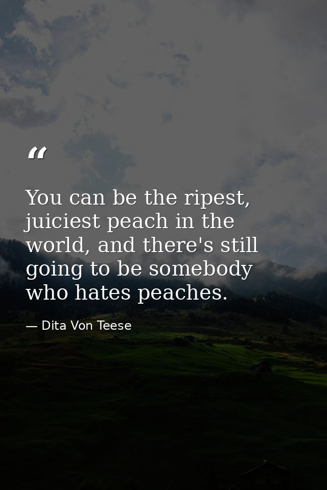 You can be the ripest, juiciest peach in the world, and there's still going to be somebody who hates peaches. — Dita Von Teese