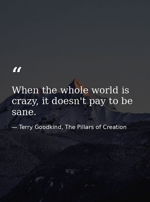 When the whole world is crazy, it doesn't pay to be sane. — Terry Goodkind, The Pillars of Creation