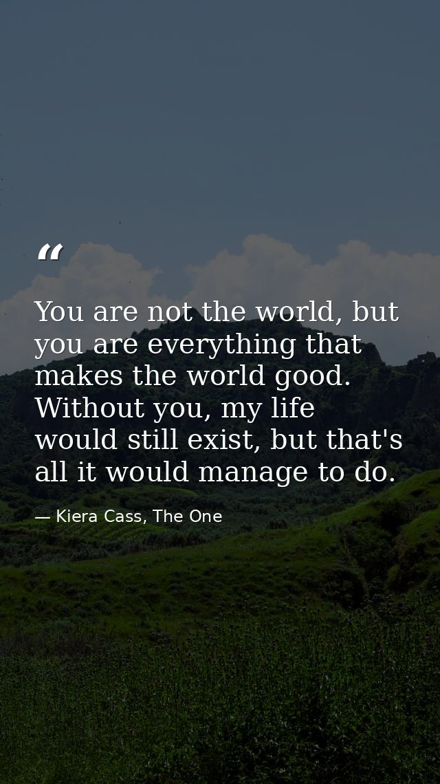 You are not the world, but you are everything that makes the world good. Without you, my life would still exist, but tha — Kiera Cass, The One