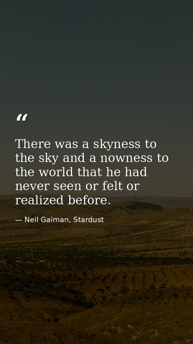 There was a skyness to the sky and a nowness to the world that he had never seen or felt or realized before. — Neil Gaiman, Stardust