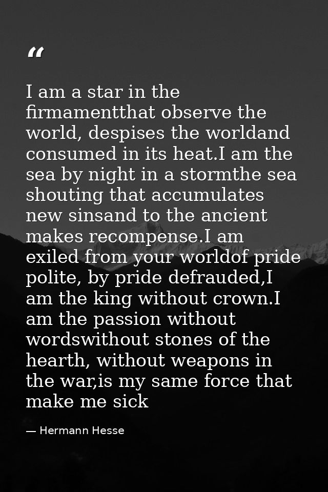 I am a star in the firmamentthat observe the world, despises the worldand consumed in its heat.I am the sea by night in  — Hermann Hesse