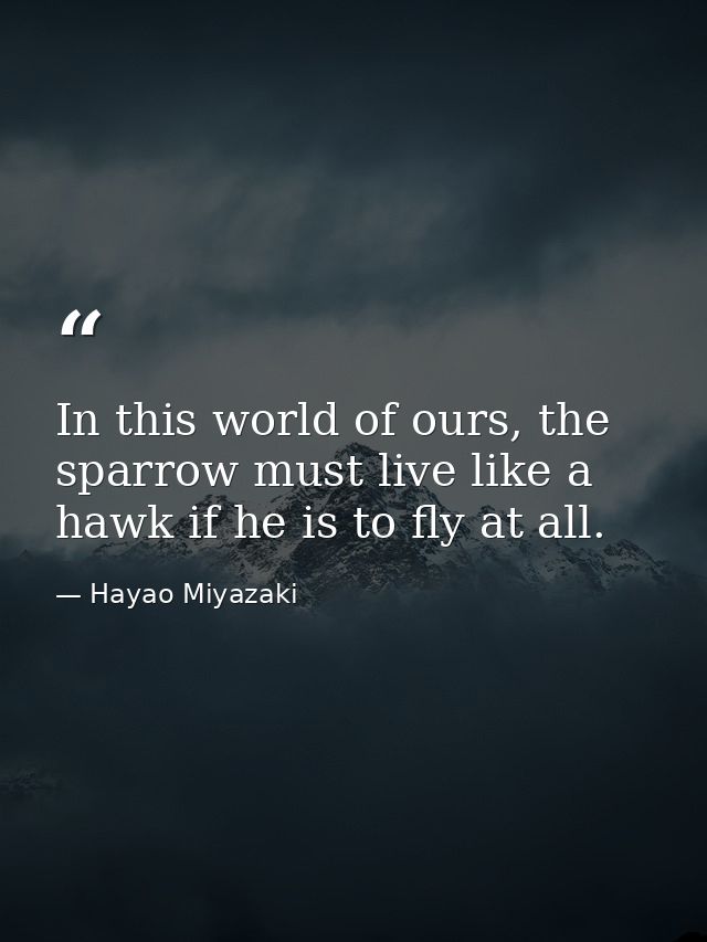 In this world of ours, the sparrow must live like a hawk if he is to fly at all. — Hayao Miyazaki