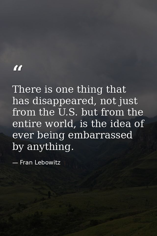 There is one thing that has disappeared, not just from the U.S. but from the entire world, is the idea of ever being emb — Fran Lebowitz