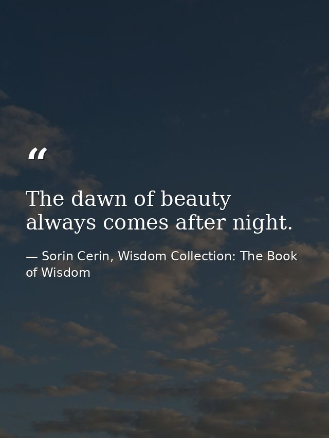 The dawn of beauty always comes after night. — Sorin Cerin, Wisdom Collection: The Book of Wisdom
