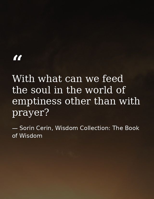 With what can we feed the soul in the world of emptiness other than with prayer? — Sorin Cerin, Wisdom Collection: The Book of Wisdom
