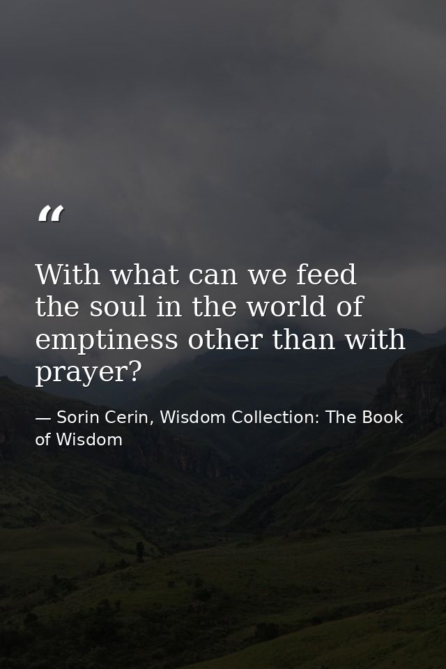 With what can we feed the soul in the world of emptiness other than with prayer? — Sorin Cerin, Wisdom Collection: The Book of Wisdom