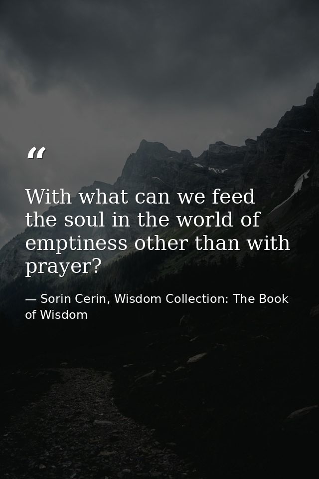 With what can we feed the soul in the world of emptiness other than with prayer? — Sorin Cerin, Wisdom Collection: The Book of Wisdom