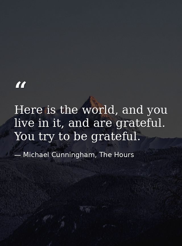 Here is the world, and you live in it, and are grateful. You try to be grateful. — Michael Cunningham, The Hours