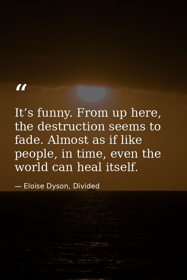 It’s funny. From up here, the destruction seems to fade. Almost as if like people, in time, even the world can heal itse — Eloise Dyson, Divided