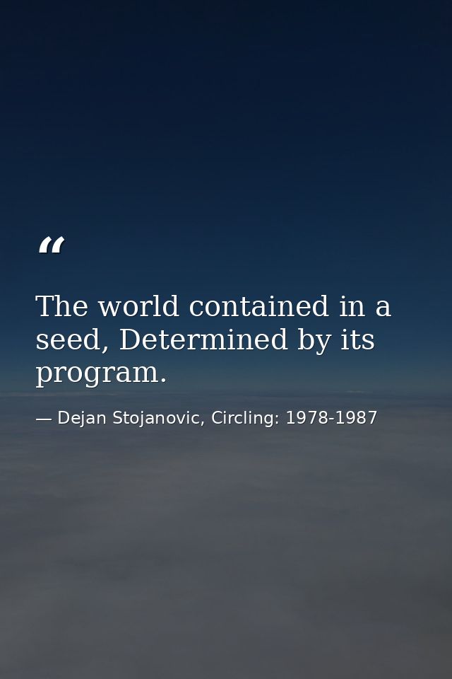 The world contained in a seed, Determined by its program. — Dejan Stojanovic, Circling: 1978-1987