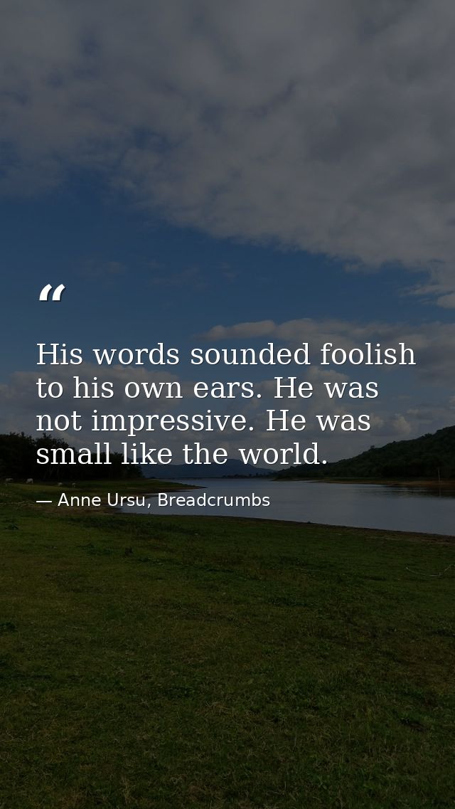 His words sounded foolish to his own ears. He was not impressive. He was small like the world. — Anne Ursu, Breadcrumbs