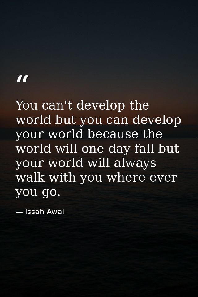 You can't develop the world but you can develop your world because the world will one day fall but your world will alway — Issah Awal