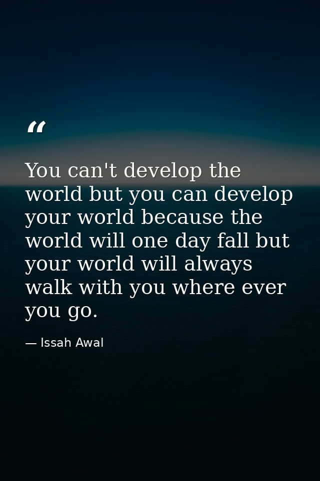You can't develop the world but you can develop your world because the world will one day fall but your world will alway — Issah Awal