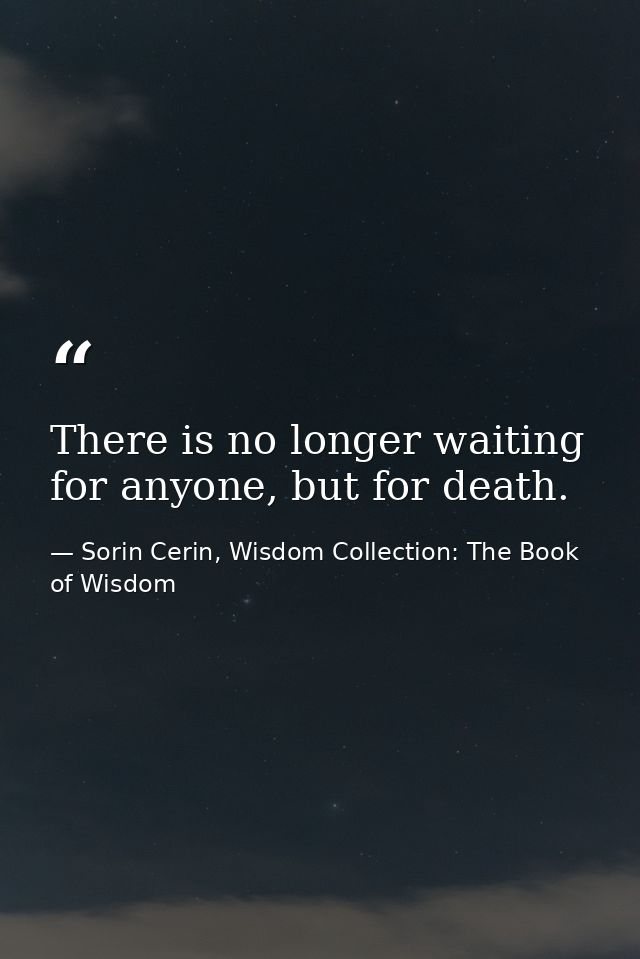 There is no longer waiting for anyone, but for death. — Sorin Cerin, Wisdom Collection: The Book of Wisdom