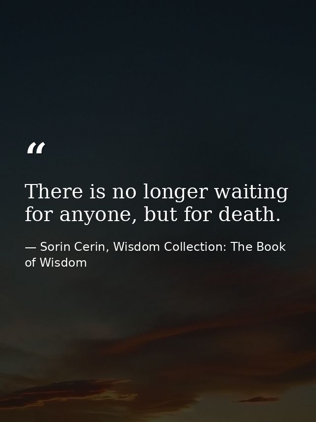 There is no longer waiting for anyone, but for death. — Sorin Cerin, Wisdom Collection: The Book of Wisdom
