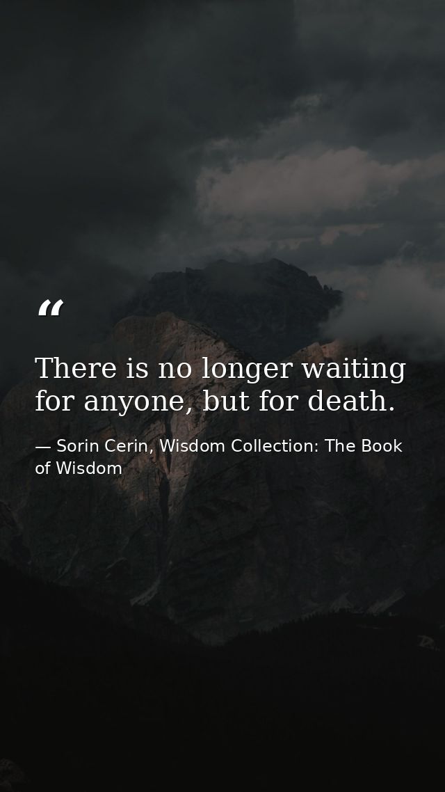 There is no longer waiting for anyone, but for death. — Sorin Cerin, Wisdom Collection: The Book of Wisdom