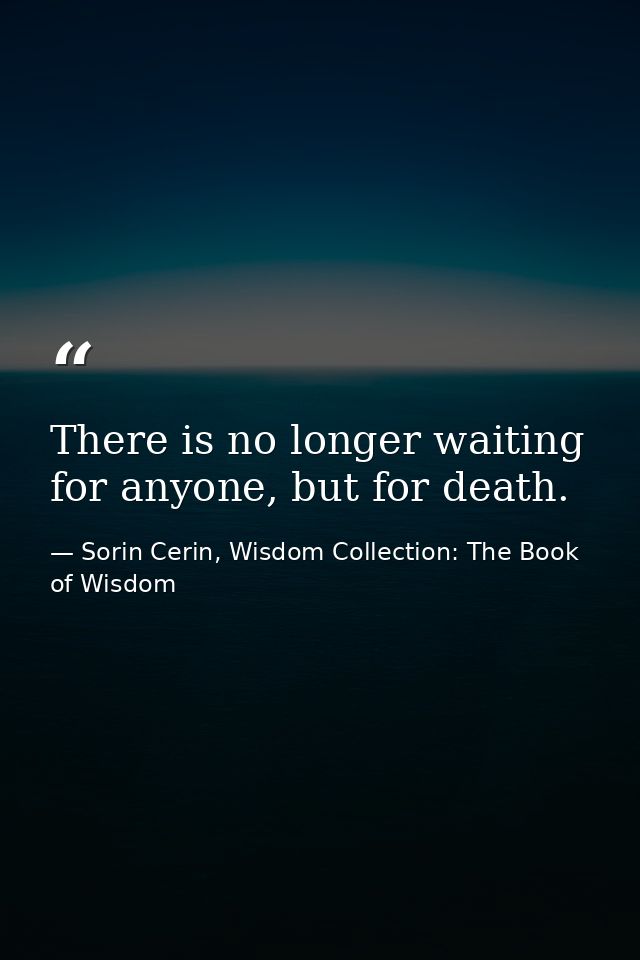 There is no longer waiting for anyone, but for death. — Sorin Cerin, Wisdom Collection: The Book of Wisdom