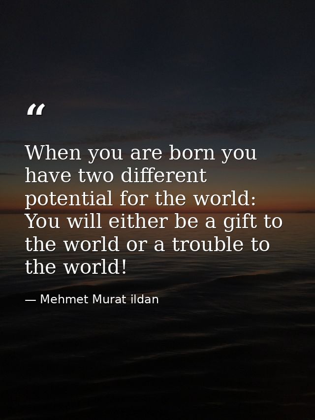 When you are born you have two different potential for the world: You will either be a gift to the world or a trouble to — Mehmet Murat ildan