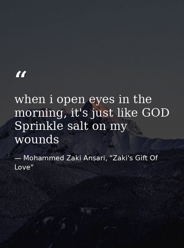 when i open eyes in the morning, it's just like GOD Sprinkle salt on my wounds — Mohammed Zaki Ansari, "Zaki's Gift Of Love"
