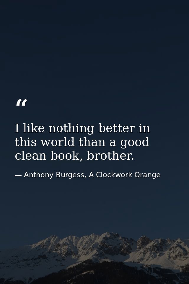 I like nothing better in this world than a good clean book, brother. — Anthony Burgess, A Clockwork Orange
