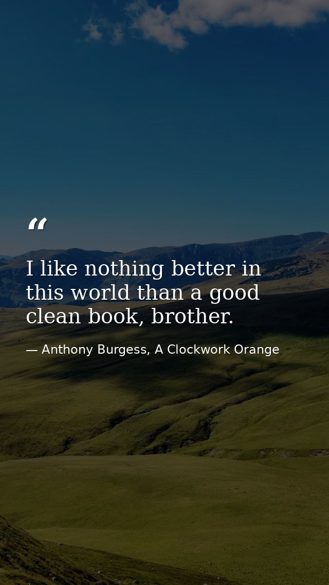 I like nothing better in this world than a good clean book, brother. — Anthony Burgess, A Clockwork Orange