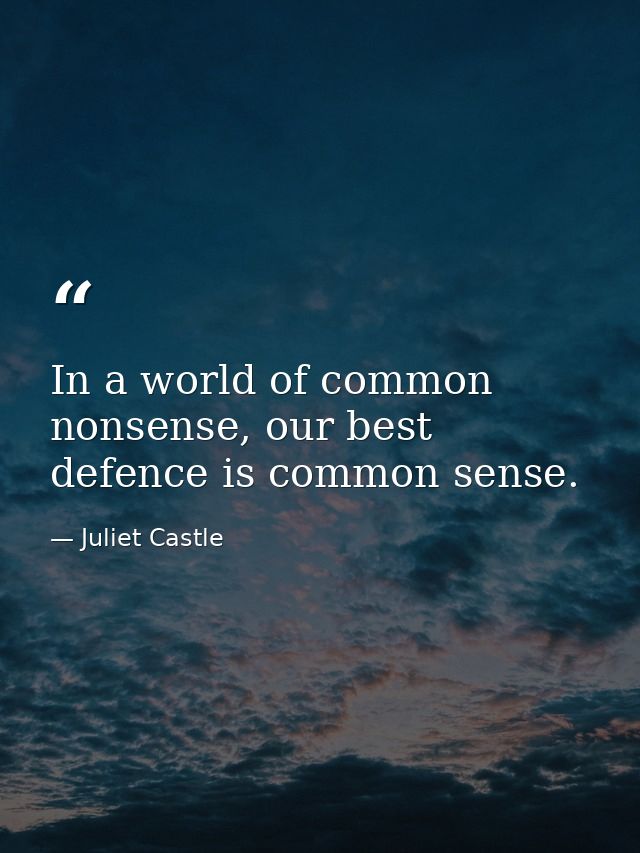 In a world of common nonsense, our best defence is common sense. — Juliet Castle