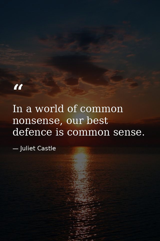 In a world of common nonsense, our best defence is common sense. — Juliet Castle