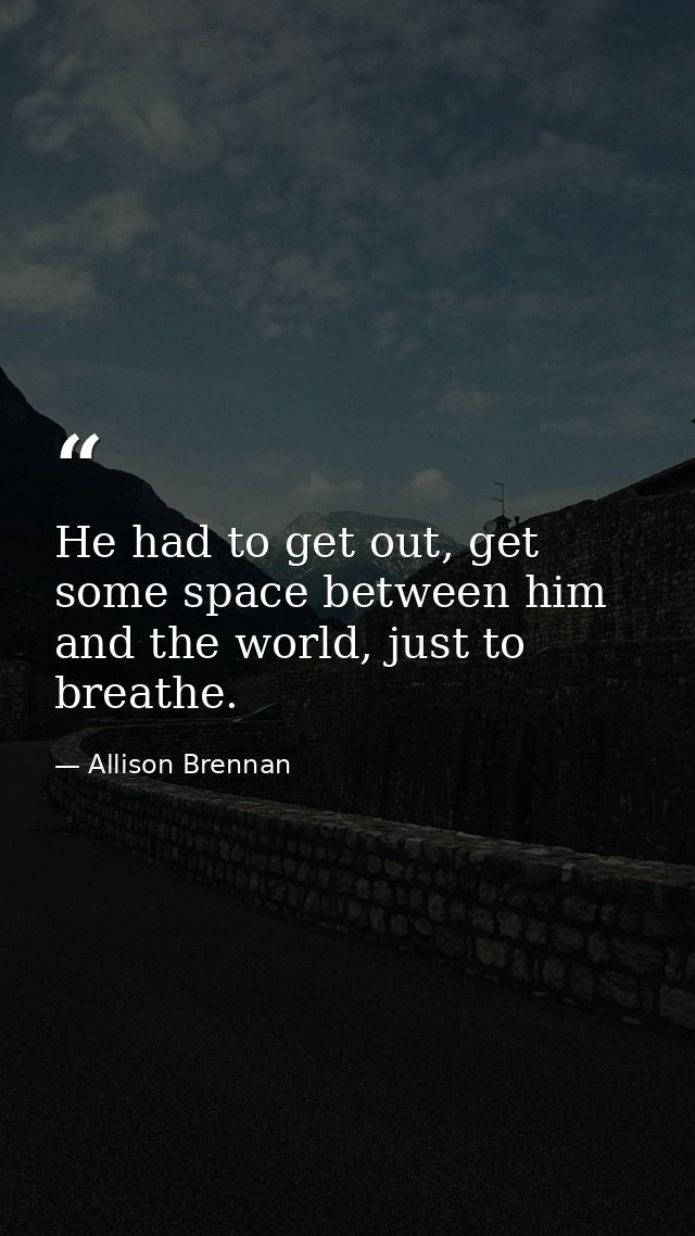 He had to get out, get some space between him and the world, just to breathe. — Allison Brennan