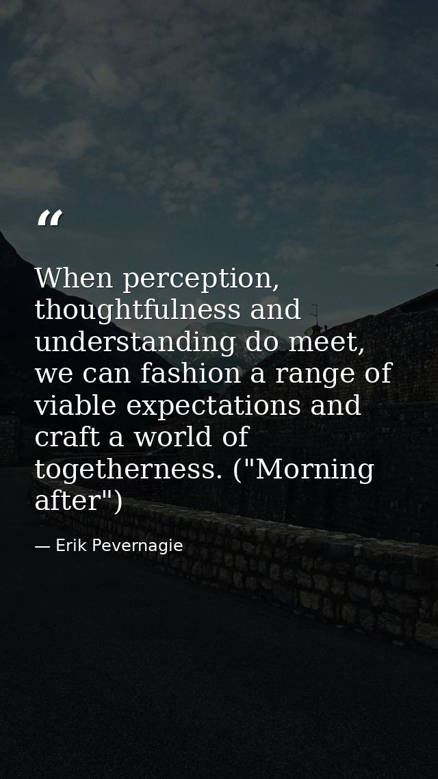 When perception, thoughtfulness and understanding do meet, we can fashion a range of viable expectations and craft a wor — Erik Pevernagie
