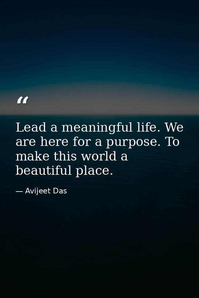 Lead a meaningful life. We are here for a purpose. To make this world a beautiful place. — Avijeet Das