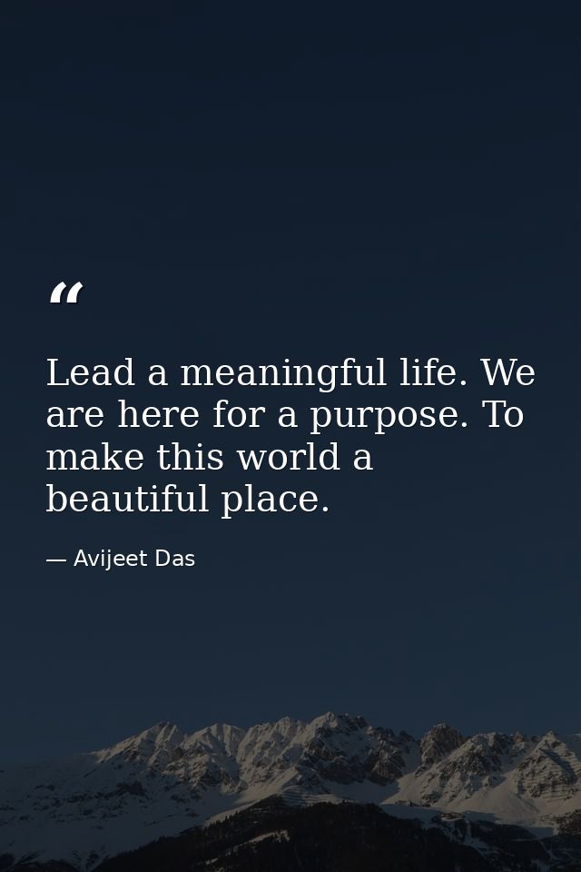 Lead a meaningful life. We are here for a purpose. To make this world a beautiful place. — Avijeet Das