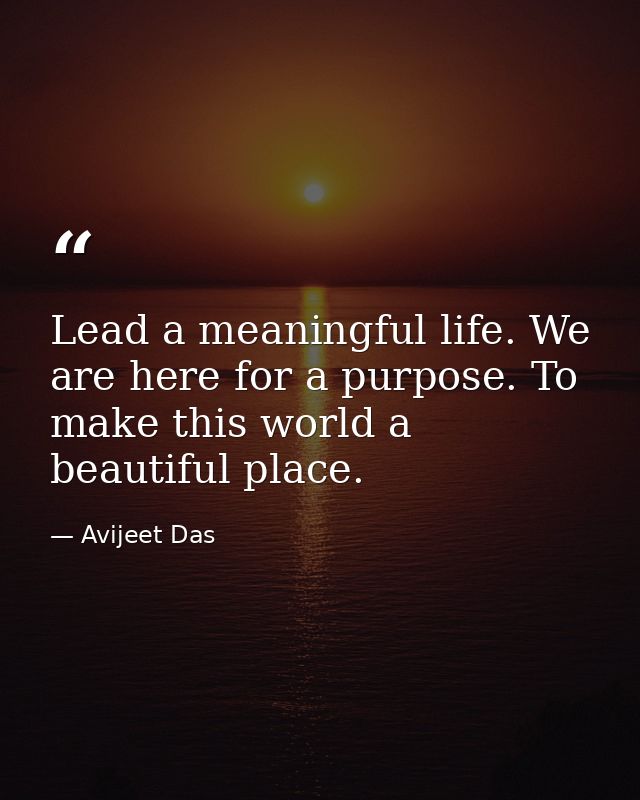Lead a meaningful life. We are here for a purpose. To make this world a beautiful place. — Avijeet Das