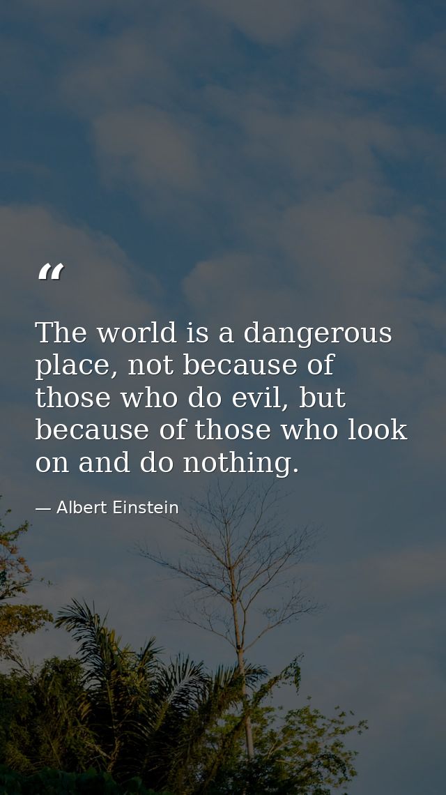 The world is a dangerous place, not because of those who do evil, but because of those who look on and do nothing. — Albert Einstein