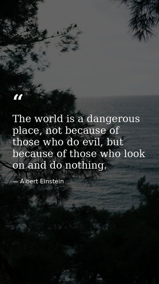 The world is a dangerous place, not because of those who do evil, but because of those who look on and do nothing. — Albert Einstein